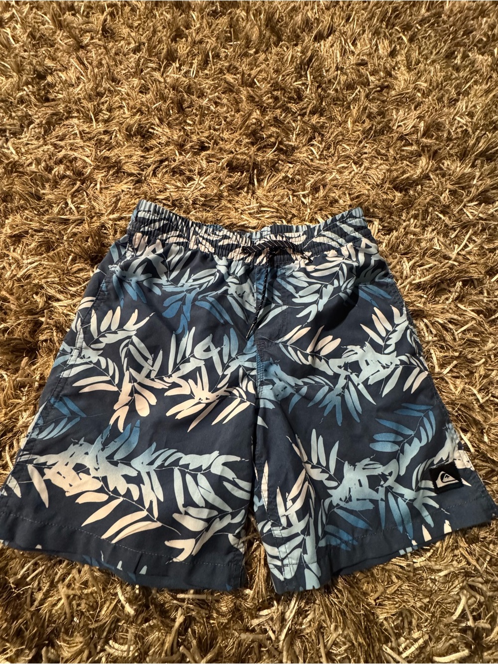 Quiksilver Navy Blue & Light Blue Tropical Leaf Swim Shorts